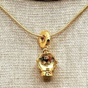 NWOT Sterling silver 18k gold plated blue snow globe necklace pendant 18”